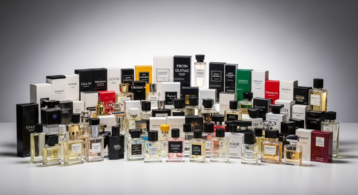 An organized vanity table with various beauty products laid out for a morning routine.